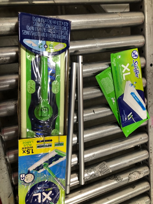 Photo 2 of Swiffer Sweeper Dry + Wet XL Sweeping Kit, 1 Sweeper, 8 Dry Cloths, 2 Wet Cloths XL Starter Kit (New!)