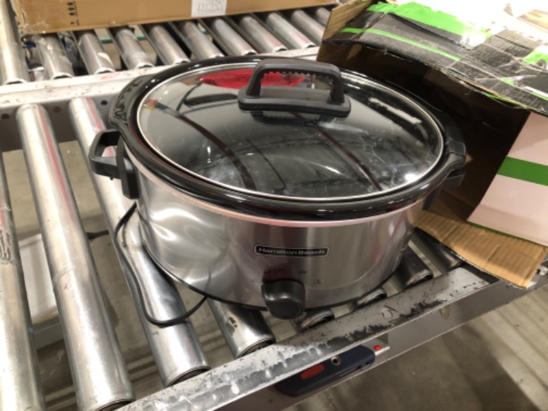 Photo 2 of Hamilton Beach 6-Quart Slow Cooker with 3 Cooking Settings, Dishwasher-Safe Stoneware Crock & Glass Lid, Silver (33665) 6-Quart Silver