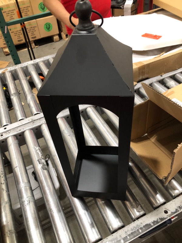 Photo 2 of Modern Farmhouse Lantern Decor, Black Metal Decorative Hanging Candle Lanterns Ideal for Home Decor, Parties & Events, 23" High (No Glass Panel) Large