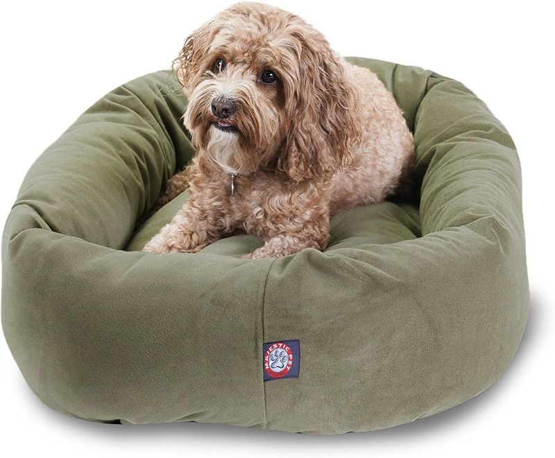 Photo 1 of Majestic Pet 32 Inch Suede Calming Dog Bed Washable – Cozy Soft Round Dog Bed with Spine Support for Dogs to Rest their Head - Fluffy Donut Dog Bed 32x23x7 (Inch) - Round Pet Bed Medium – Sage
