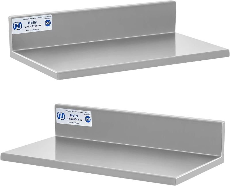 Photo 1 of Hally Stainless Steel Wall Shelf 8.6 x 16 Inches 44 lb, NSF Commercial Heavy Duty Wall Mount Floating Shelving for Restaurant, Kitchen, Home, Hotel and Bar, 2 Pack
