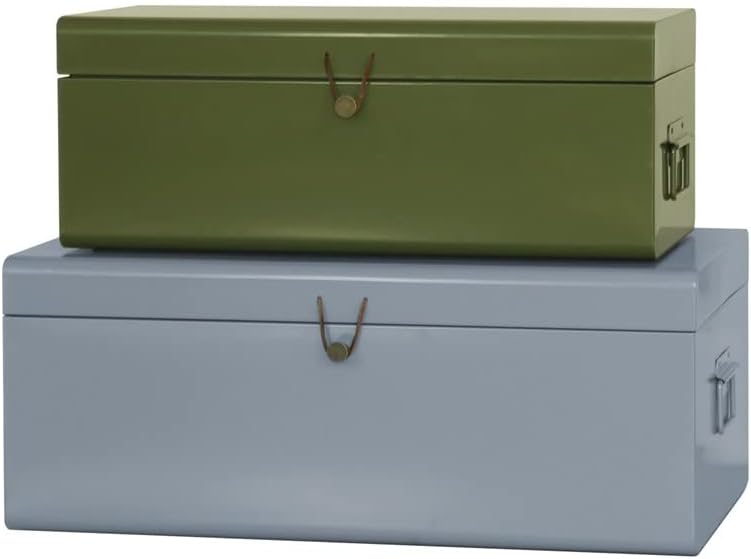 Photo 1 of American Atelier Daven Decorative Metal Box Trunks | Set of 2 | Vintage Style Storage with Loop Closures | Space Saving Organizer for Home Toy Box, College Dorm, & Office Use (Green & Gray)
