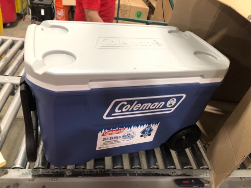 Photo 2 of Coleman 316 Series Insulated Portable Cooler with Heavy Duty Wheels, Leak-Proof Wheeled Cooler with 100+ Can Capacity, Keeps Ice for up to 5 Days Twilight 62qt