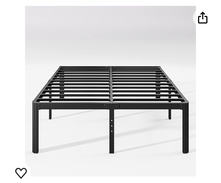 Photo 1 of 18in High Queen Bed Frame No Box Spring Needed, Heavy Duty Metal Platform Bed Frame Queen Size with Round Corners, Easy Assembly, Noise Free, Black