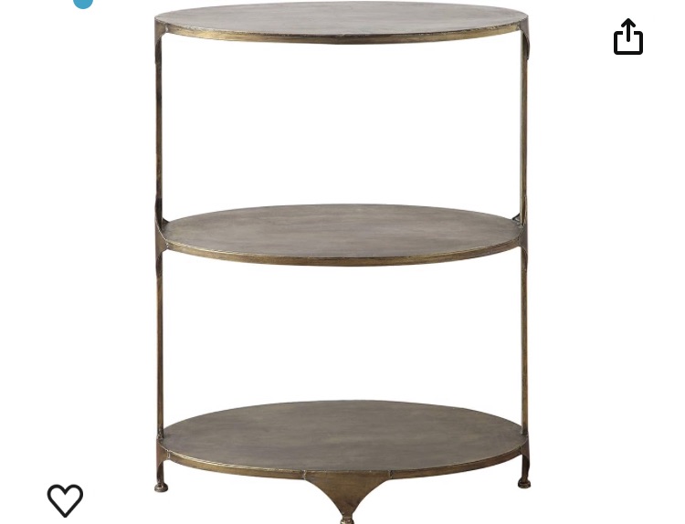 Photo 1 of Creative Co-Op Antique Gold Oval Metal 3-Tier Shelf/Side Table