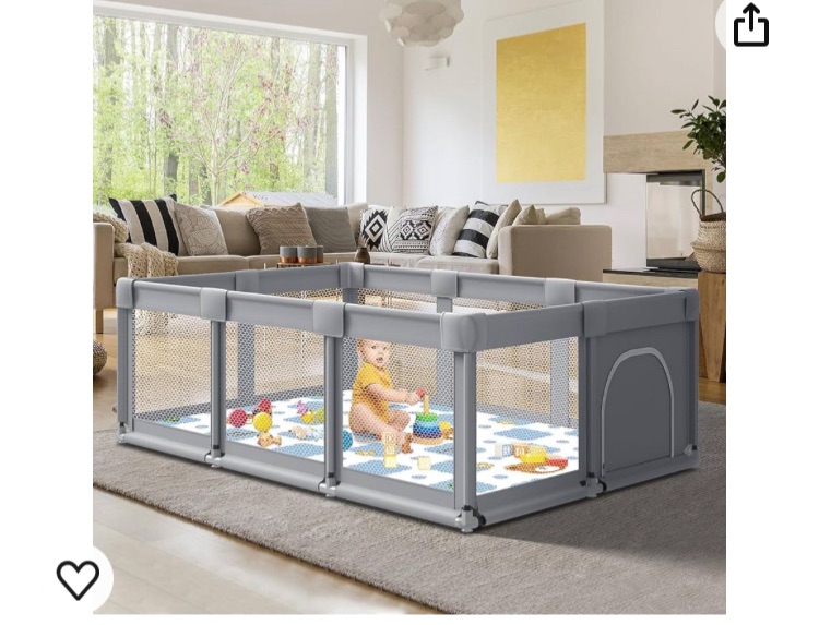 Photo 1 of 74" ×50" Large Baby Playpen, Baby Playard for Babies and Toddlers, Baby Fence Play Pens for Indoor & Outdoor, Sturdy Safety Play Yard with Soft Breathable Mesh, Anti-Fall, Grey
