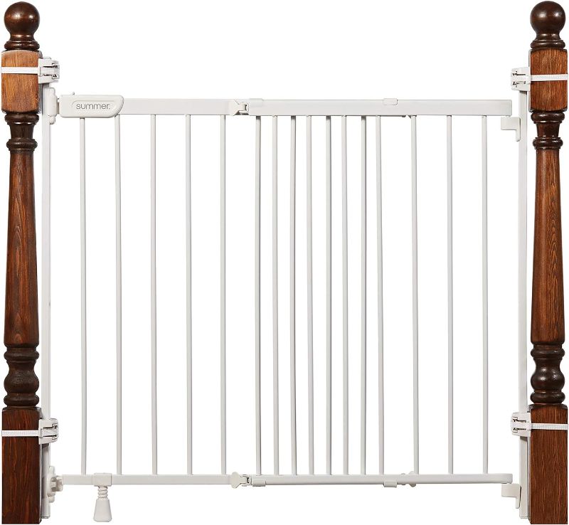 Photo 1 of Summer Infant Metal Banister & Stair Safety Pet and Baby Gate,31'-46' Wide, 32.5' Tall, Install Banister to Banister or Wall or Wall to Wall in Doorway or Stairway, Banister and Hardware Mounts -White
