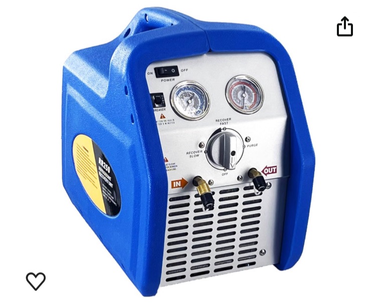 Photo 1 of 3/4HP Single Cylinder Refrigerant Recovery Machine, 110V 60Hz Portable Oil-less Freon Recycling Unit for Both Liquid and Vapor Refrigerant, for Automotive A/C System, Household HVAC System