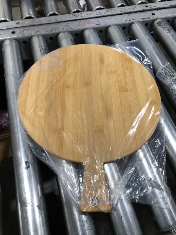 Photo 2 of  Piece Round Wood Cutting Board Pizza Peel with Handle Laser Engraving Serving Board Charcuterie Cheese Bread Cutting Board