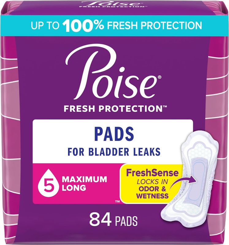 Photo 1 of Poise Incontinence Pads & Postpartum Incontinence Pads, 5 Drop Maximum Absorbency, Long Length, 84 Count, Packaging May Vary