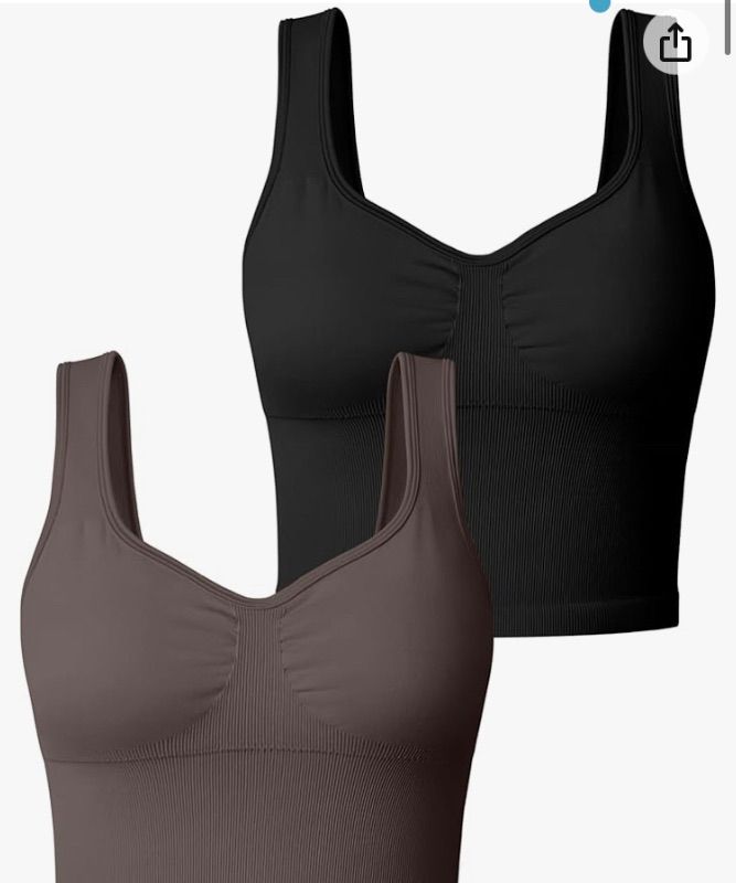 Photo 1 of OQQ Women' 2 Piece Tank Tops Seamless Workout Exercise Shirts Padded Sports Bra Yoga Crop Tops