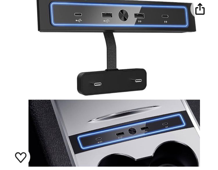 Photo 1 of Upgraded Car USB Charger for Model 3/Y 2021-2023, 4-in-1 Multiport USB Hub Docking Station with Blue Led Light for Center Console Adapter, Model 3/Y Accessories with 27W PD Charging