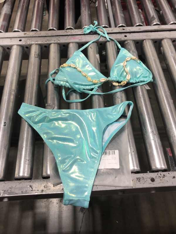 Photo 1 of SweatyRocks Women's 2 Piece Triangle Bikini Set Backless High Cut Halter String Bathing Swimwear