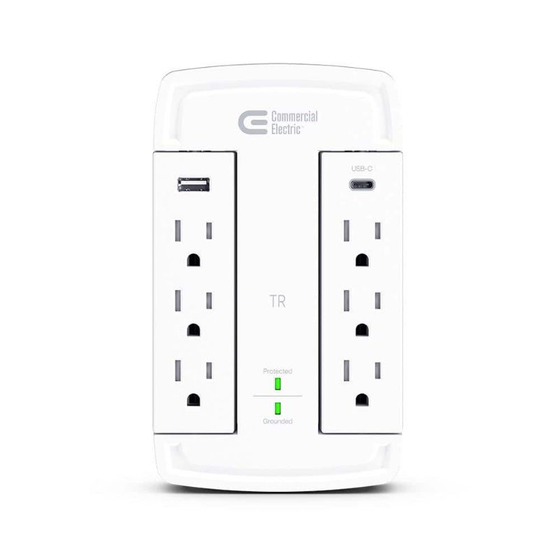 Photo 1 of Commercial Electric 6-Outlet Wall Mounted Swivel Surge Protector with USB
