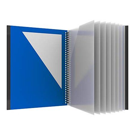Photo 1 of Oxford 10 Pocket Folder Sturdy Plastic Spiral Portfolio Anti-Tear Edges 8 Clear Pockets 2 Diagonal Interior Pockets Letter Size Blue (89331)
