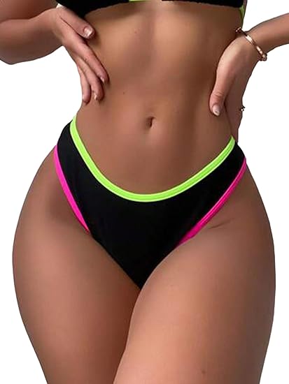 Photo 1 of MED COZYEASE Women's Color Block High Cut Leg Bikini Panties Contrast Triangle Bikini Underwear Bottoms
