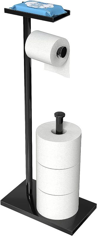 Photo 1 of CISILY Black Toilet Paper Holder Stand with Phone Shelf, Bathroom Toliet Decor Decoration. Tissue Roll Free Standing Storage, Rv Accessories, Apartment Restroom Household Home Essentials
