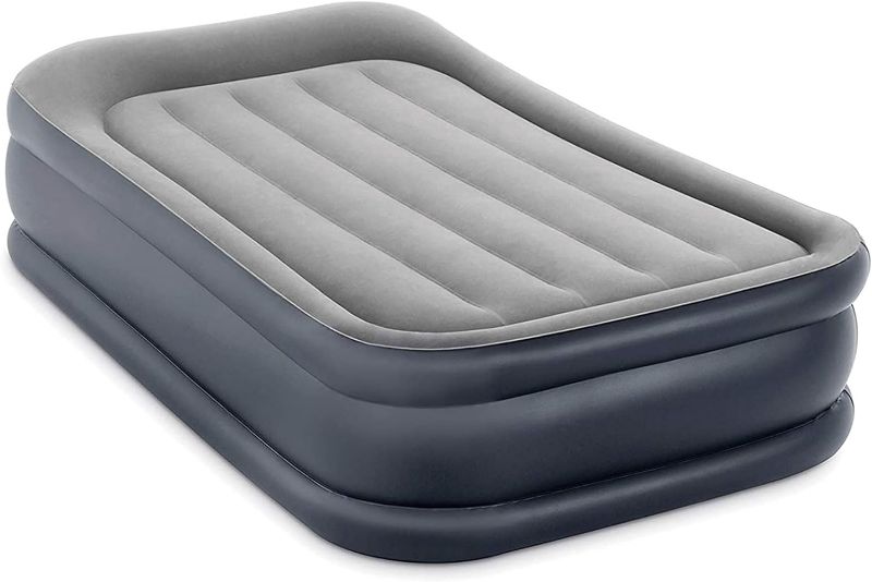 Photo 1 of Intex 64131ED Dura-Beam Plus Deluxe Pillow Rest Air Mattress: Fiber-Tech – Twin Size – Built-in Electric Pump – 16.5in Bed Height – 300lb Weight Capacity
