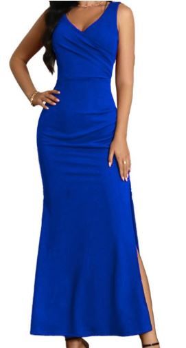 Photo 1 of CORSKI Women's V Neck Split Sleeveless Formal Dress Ruched Bodycon Elegant Wedding Cocktail Evening Party Long Dresses 2 xl 