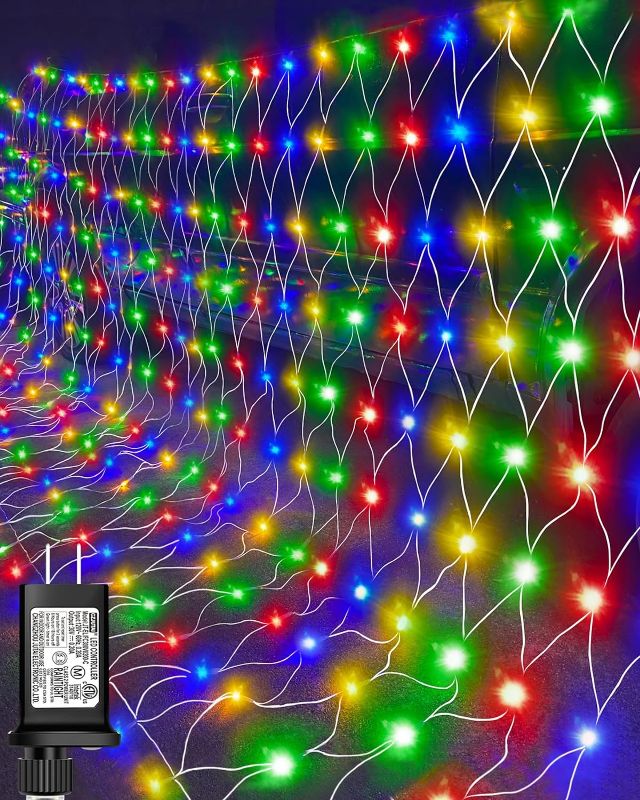 Photo 1 of 200 LED Christmas Decorative Lights, 9.8ft x 6.6ft Christmas Net Lights with 8 Modes, Connectable, Timer, Waterproof, Low Voltage Bush Mesh Lights for Christmas Decorations, Home, Wedding - Multicolor
