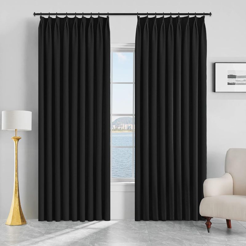 Photo 1 of maiher window curtain MAIHER Black Blackout Pinch Pleat Curtain 120 Inches Long, Thermal Insulated Pleated Drape with Hooks and Tieback for Bedroom, Living Room, 54" W x...
