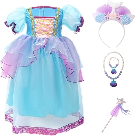 Photo 1 of 130cm Little Mermaid Princess Costume Mermaid Party Dress for Toddler Kids Girls Halloween Dress Up with Accessories

