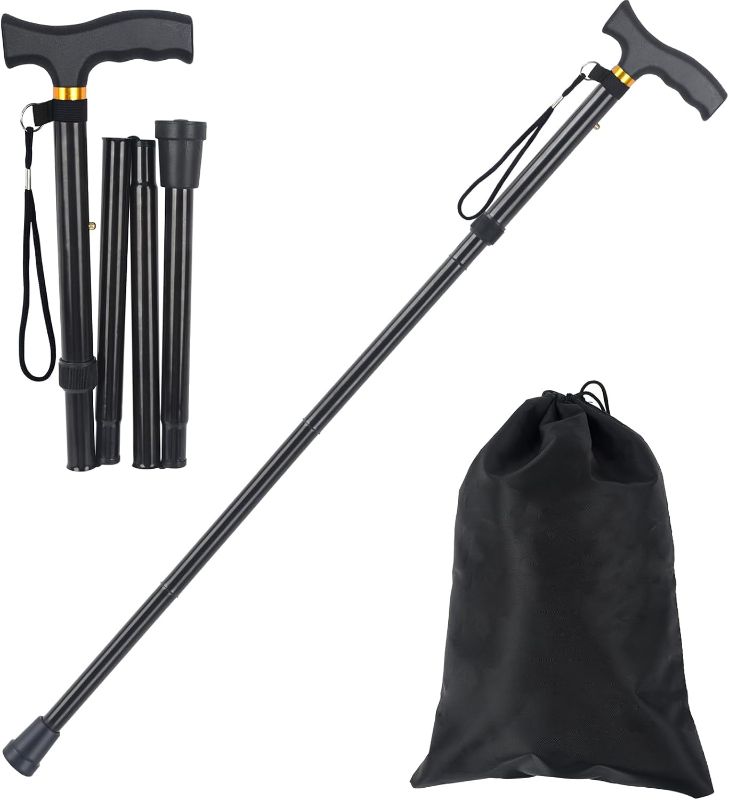 Photo 1 of Foldable Walking Cane for Men & Women - Portable Lightweight Cane, Adjustable Height, Anti-Slip Rubber Tip, Includes Storage Bag | Ideal for Seniors & Mobility Aid Users.

