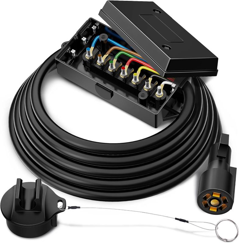 Photo 1 of MICTUNING Heavy Duty 7 Way Plug Inline Trailer Cord with 7 Gang Junction Box - 8 Feet, Weatherproof
