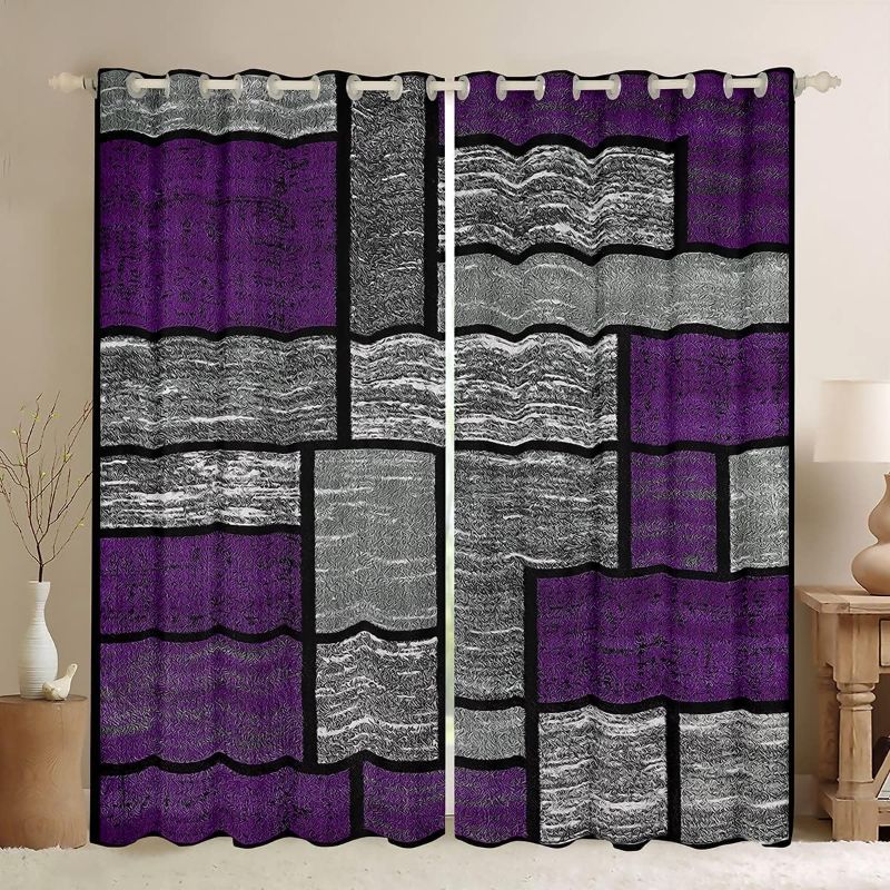 Photo 1 of Purple Grey Rectangle Curtains for Bedroom Living Room Geometric Rectangle Square Blackout Curtains Geometry Darkening Dreapes Modern Abstract Art Window Treatments (2 Panels, 42 x 84 Inch)
