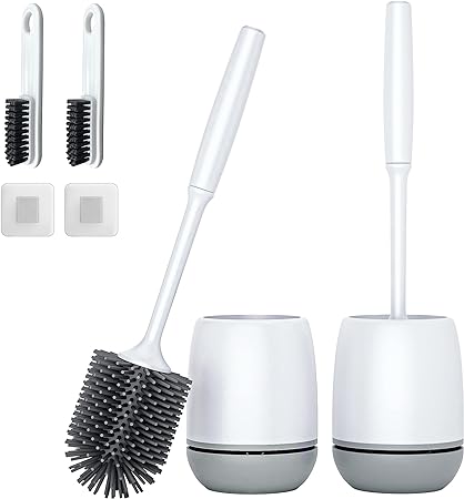Photo 1 of 2 Pack Toilet Bowl Brush and Holder with Ventilated Holder, Bathroom Accessories Toilet Bowl Cleaners with Silicone Bristles, Cleaning Supplies Toilet Cleaner Brush for Deep Cleaning