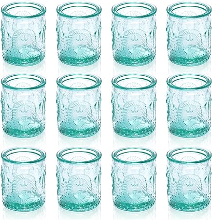 Photo 1 of FREDOM Turquoise Vintage Votive Candle Holders Set of 12 Glass Votive Candle Holders Bulk Tea Lights Candle Holder for Table Centerpiece Blue Set of 12