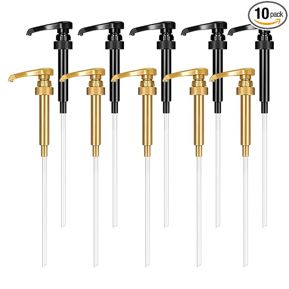 Photo 1 of 10 Pcs Coffee Syrup Pump,Syrup Pump Dispenser 14.4inch Coffee Flavoring Syrup Bottles Fits 700ml/23.67oz Great for Adding Syrup to Coffee,Tea, Soda, and Cocktails(Black+Gold)