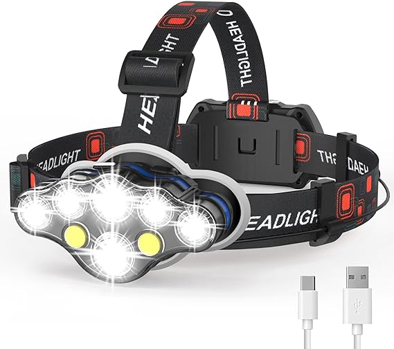 Photo 1 of Rechargeable Headlamp,20000 High Lumen Bright 8 LED Head Lamp with Red White Light, IPX4 Waterproof Headlight,8 Mode Head Flashlight for Outdoor Running Hunting Fishing Hiking Camping Gear