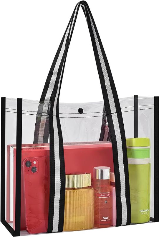 Photo 1 of MAY TREE Clear Tote Bag Security Travel & Gym Clear Bag Perfect for Work Concerts Sports Games Black
