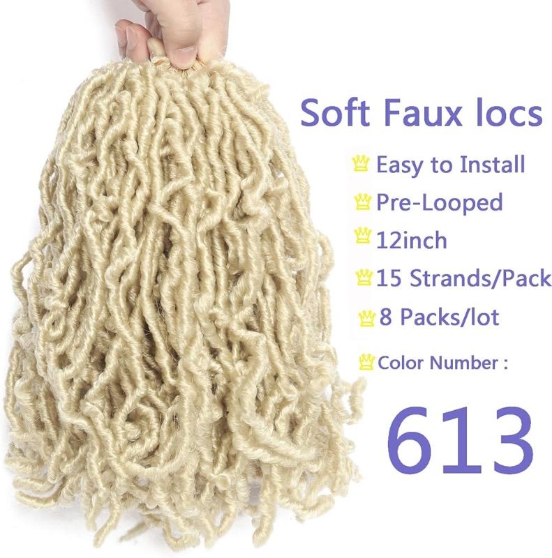Photo 1 of 8 Packs Short Faux Locs Crochet Hair 120 Strands 12Inch Soft Locs wavy Dreadlocks Crochet Braids Natural Pre-Looped Crochet Hair for Black Women (12 Inch (Pack of 8), 613)