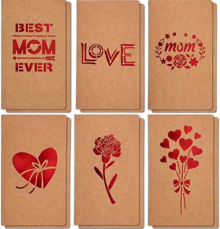 Photo 1 of Chinco Mother's Day Greeting Gift Cards,6 Unique Assorted Kraft Die Cut Design Mother's Day Gift Best Mom Ever Cards for Mothers Day Mothers Birthday Party Supplies, Envelopes Included?12 Pieces