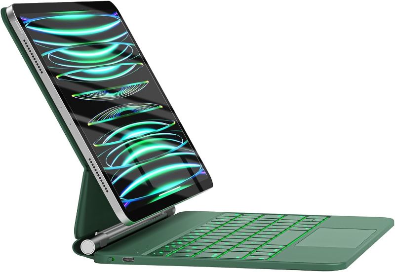 Photo 1 of HOU Keyboard Case for iPad Air 11 inch 2024 (M2)&iPad Air 5th Generation Case with Keyboard(Air 4th),iPad Pro 11 Inch (4th/3rd/2nd/1st) Gen 2022,Magic-Stand,AG Glass Trackpad,7 Colors Backlight,Green