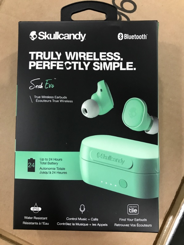 Photo 2 of Skullcandy Sesh Evo True Wireless In-Ear Bluetooth Earbuds Compatible with iPhone and Android / Charging Case and Microphone / Great for Gym, Sports, and Gaming IP55 Water Dust Resistant - Mint Green Sesh Evo Pure Mint