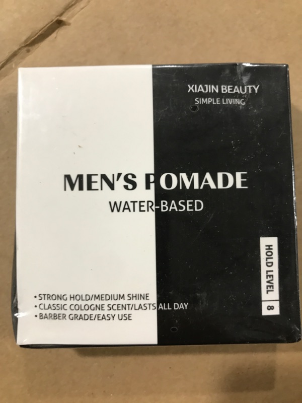 Photo 1 of MEN'S POMADE WATER-BASED
HOLD LEVEL 8
• STRONG HOLD/MEDIUM SHINE
•CLASSIC COLOGNE SCENT/LASTS ALL DAY BARBER GRADE/EASY USE