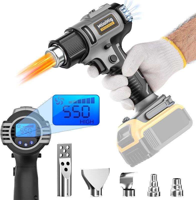 Photo 1 of Cordless Heat Gun for Dewalt 20v Battery, 122? to 1022? Variable Temperature Fast Heating Heavy Duty Hot Air Gun with 5pcs Nozzles for Shrink Wrap, Wire Connections (Do NOT Include Battery)
