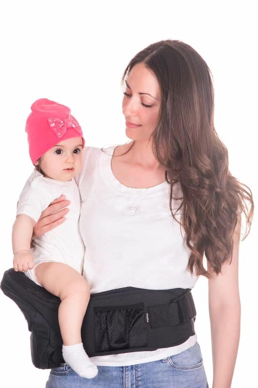 Photo 1 of Mom's Choice Award Winner - CozyOne CPC-Certified Baby Hip Carrier, Adjustable Waistband with Abdominal Support Design & Various Pockets for Newborns & Toddlers 8-44 lbs Carrier (Black)
