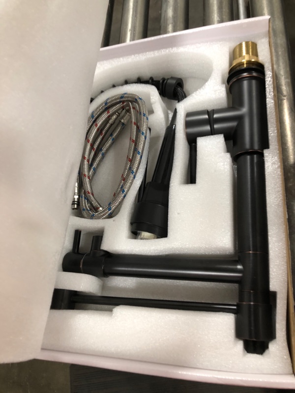 Photo 1 of Pull Down Kitchen Sink Faucet with Sprayer Commercial Solid Brass Oil Rubbed Bronze Kitchen Sink Faucet with LED One Hole Or 3 Hole Faucet for Farmhouse LED & Deck Plate Oil Rubbed Bronze