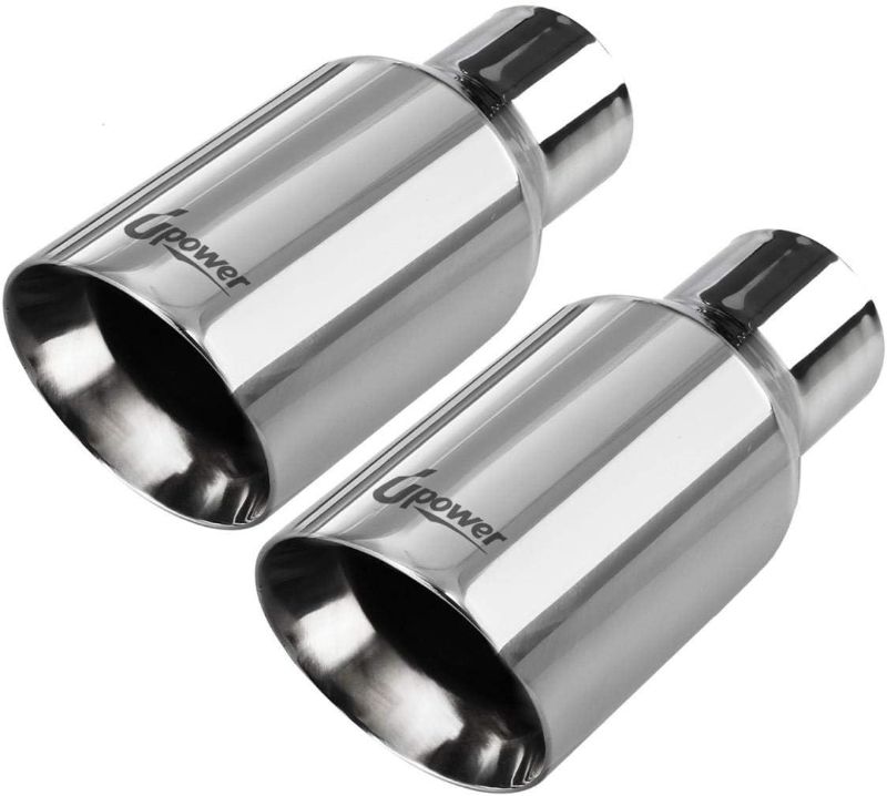 Photo 1 of Upower Pack of 2 Exhaust Tip 2.5 inch Inlet 4 inch Outlet 9" Long 304 Stainless Steel 2.5" to 4" Diesel Exhaust Tailpipe Tip Double Wall Slant Cut
