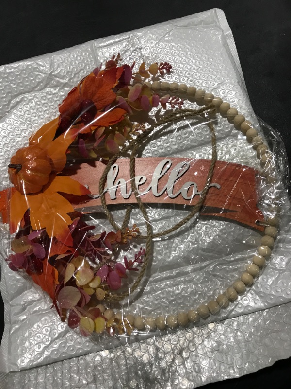 Photo 2 of TOARTi Hello Thanksgiving Maple Leaf Wreath with Boho Beads, Indoor Outdoor Fall Sign for Front Porch, Fall Harvest Pumpkin Home Decor for Mom/Grandma Thanksgiving Housewarming Gift
