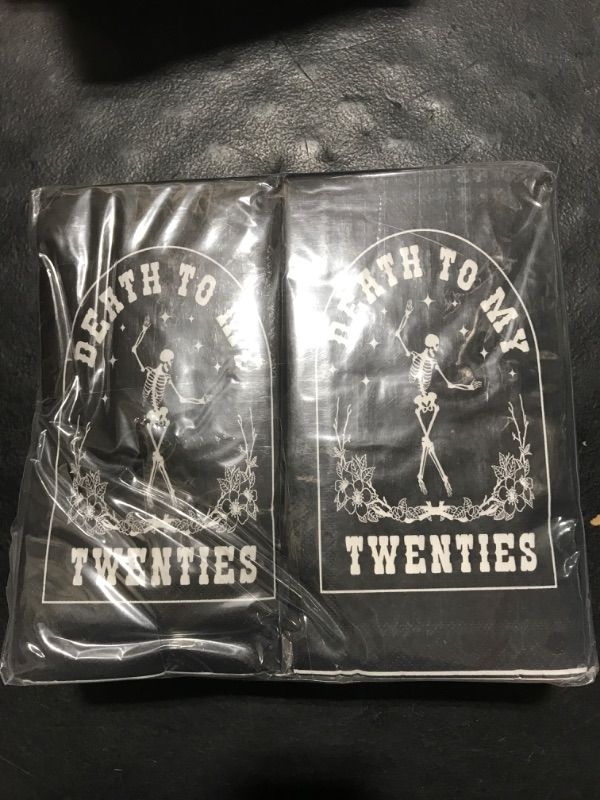 Photo 2 of Harloon 200 Pcs Death to My Twenties Napkins 30th Birthday Napkins Rip to My 20s Party Napkins Guest Towel Rip Twenties Birthday Decorations for Youth Funeral Party Supplies, 4.33" x 7.87"