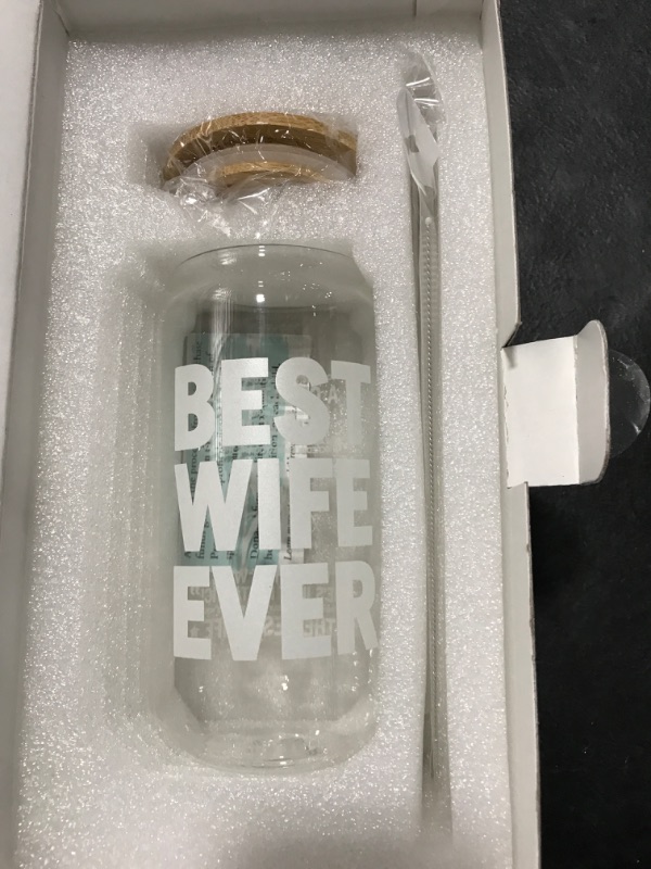 Photo 2 of Best Wife Ever Glass Cup 16oz, Wife Gifts for Mother's Day, Wife Gifts For Anniversary From Husband, Best Presents For Wife Birthday Gift Ideas, Christmas, Gift Ready Best Wife Ever Glass Cup - T