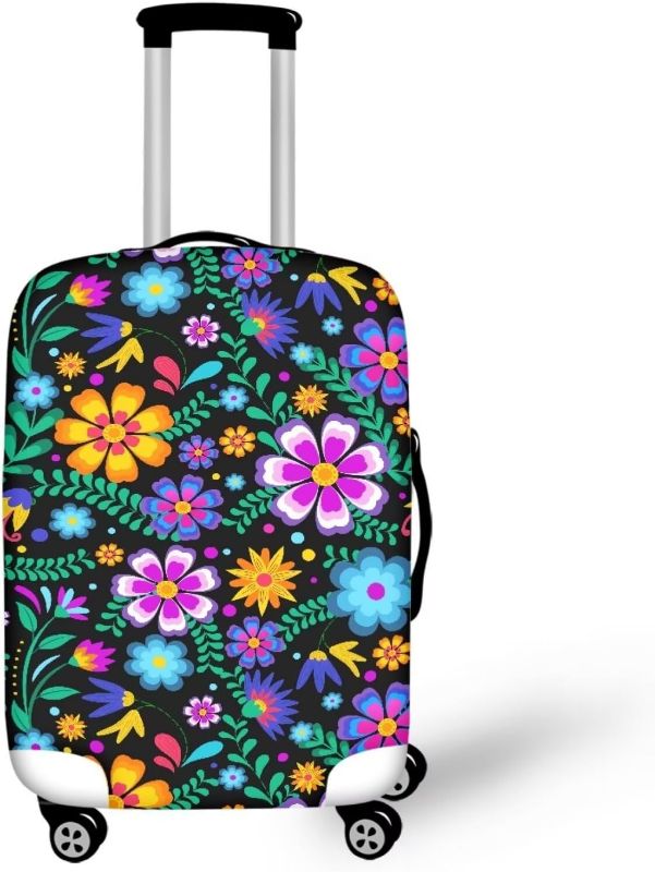 Photo 1 of BIGCARJOB Hippie Flower Luggage Cover for Travel Auti-Scratch Suitcase Protector Tropical Floral Suitcase Cover Washable Baggage Cover Travel Luggage...
