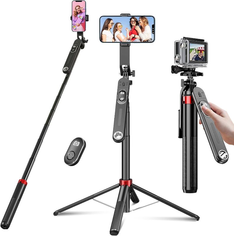 Photo 1 of Huryfox Selfie Stick Phone Tripod - 71 inch Tall Cell Phone Holder with Detachable Wireless Remote, Phone Stand for Recording, Video and Picture, Compatible with iPhone, Android Phone, Camera & Gopro

