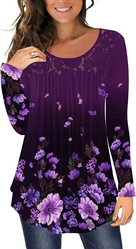 Photo 1 of large BeadChica Women's Casual Tunic Tops For Leggings Long Sleeve Flare Loose TShirts Flowy Lace Blouses Fall 2023
