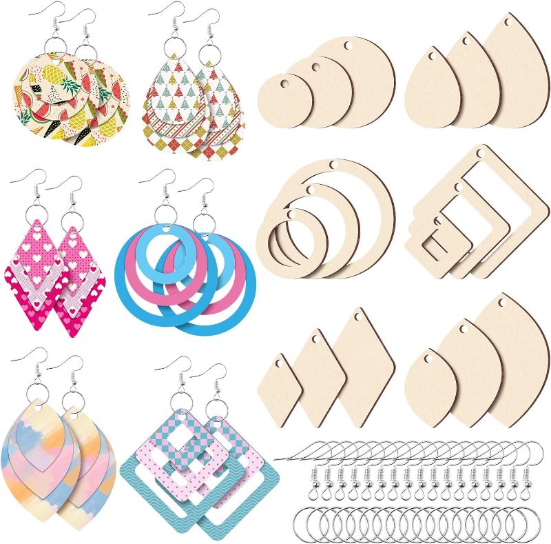 Photo 1 of Zsxdc 580 PCS Wooden Earring Blanks Kits,180 Pieces Unfinished Wood Earring Blanks 6 Styles Wood Earrings Pendants with 200 Pcs Jump Rings and 200 Pcs Earring Hooks for Women Girls Jewelry Making
